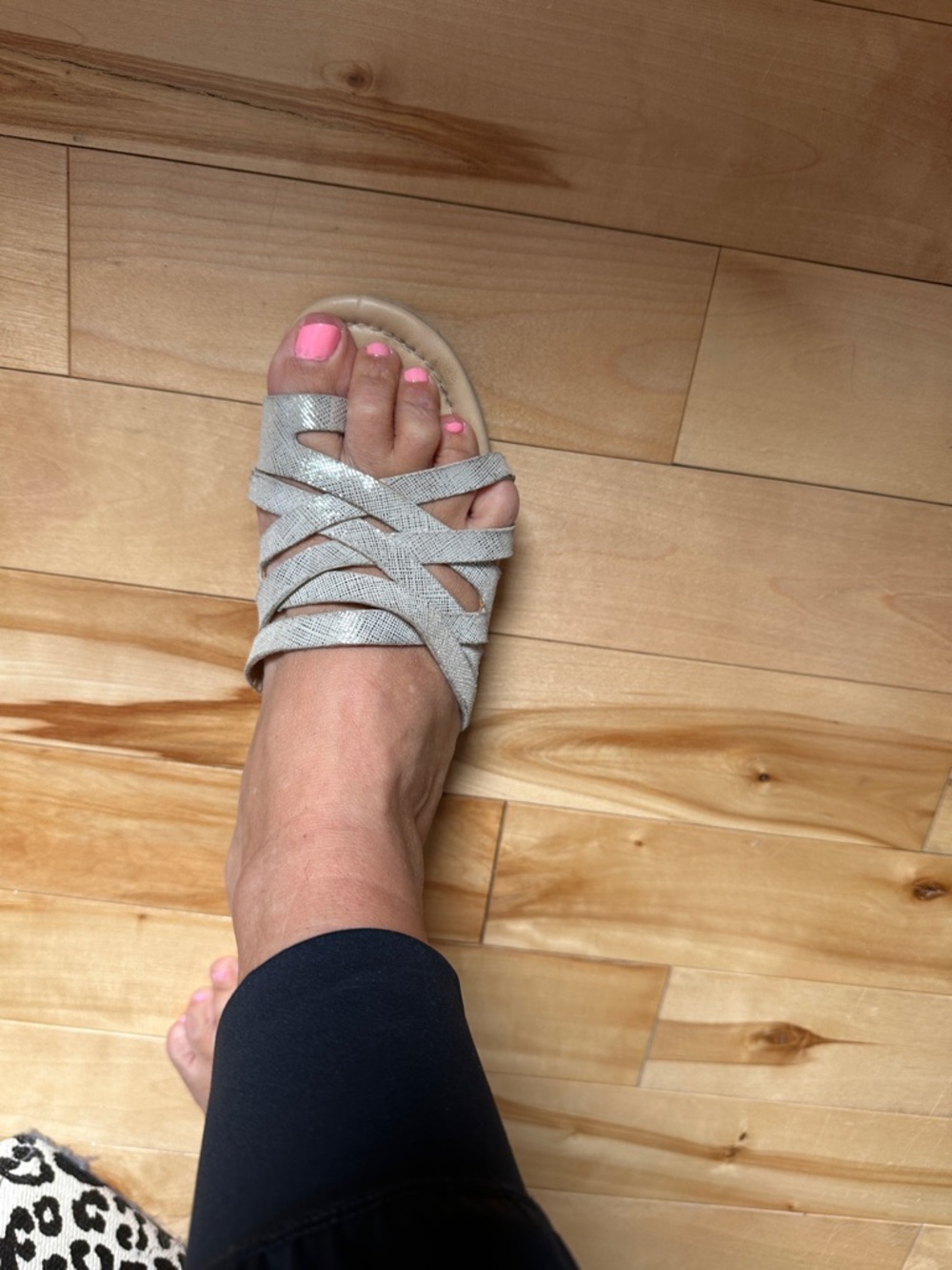 Donald J. Pliner Silver Crisscross Slide Sandals
